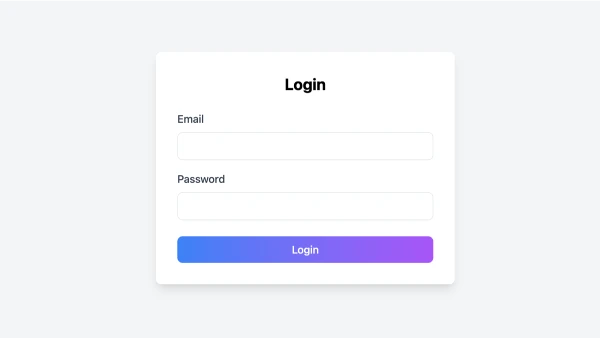 Login form in a card with rounded corners. Button should have gradient bg with full width.